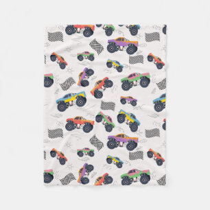 Colourful Monster Trucks Racing Pattern Fleece Blanket