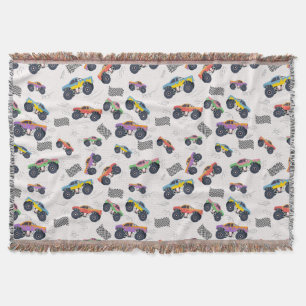 Colourful Monster Trucks Racing Pattern Throw Blanket