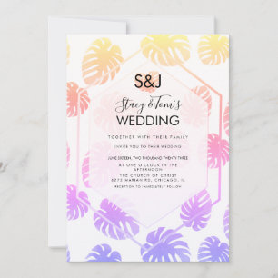 Colourful Monstera Hand Drawn Botany Wedding   Card