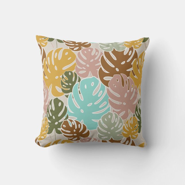 Colourful monstera jungle cushion (Front)