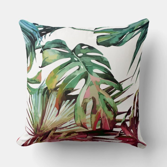 Colourful monstera leaves cushion (Front)
