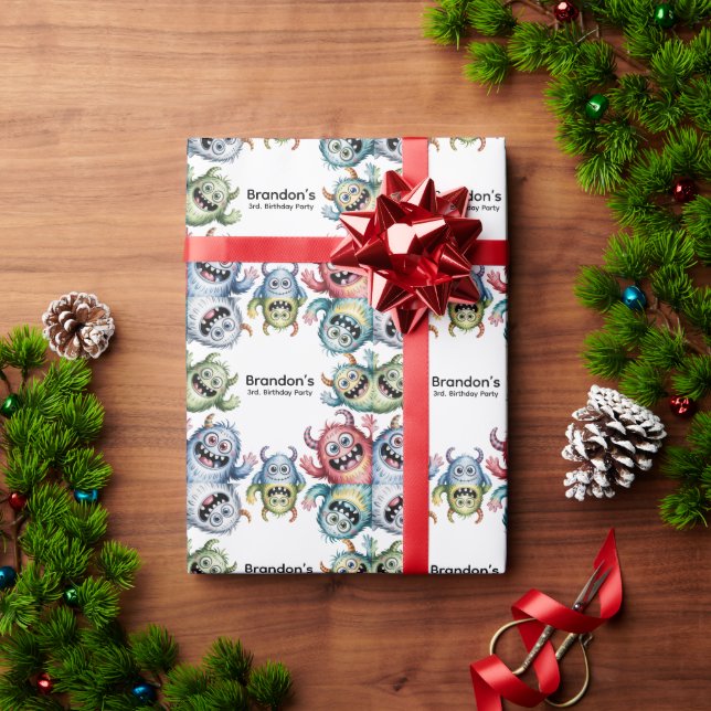 Colourful Monsters 3rd. Birthday Party Wrapping Paper (Holiday Gift)