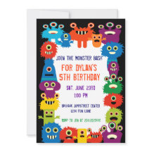 Colourful Monsters Birthday Party Invitations