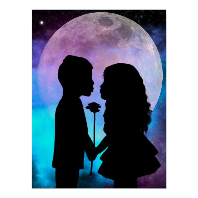 Colourful Moon Silhouette Young Love Glossy Poster (Front)