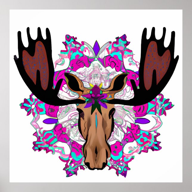 Colourful Moose Mandala Unique Interesting Poster (Front)