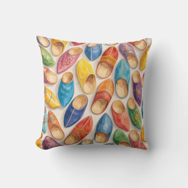 Colourful Moroccan Babouche Slippers Cushion (Front)