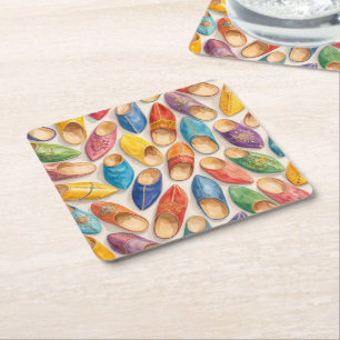 Colourful Moroccan Babouche Slippers Square Paper Coaster
