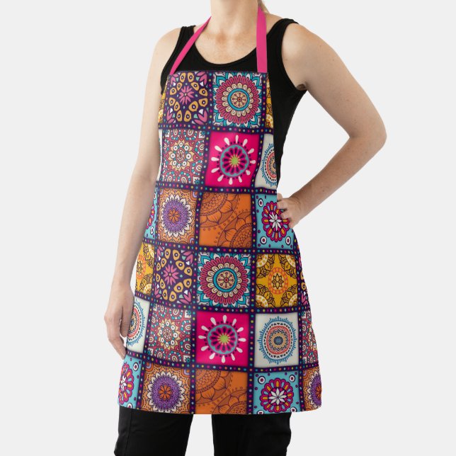 Colourful Moroccan pink inspired pattern arty Apron (Insitu)