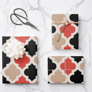 Colourful Moroccan Quatrefoil Lattice Pattern Wrapping Paper Sheet