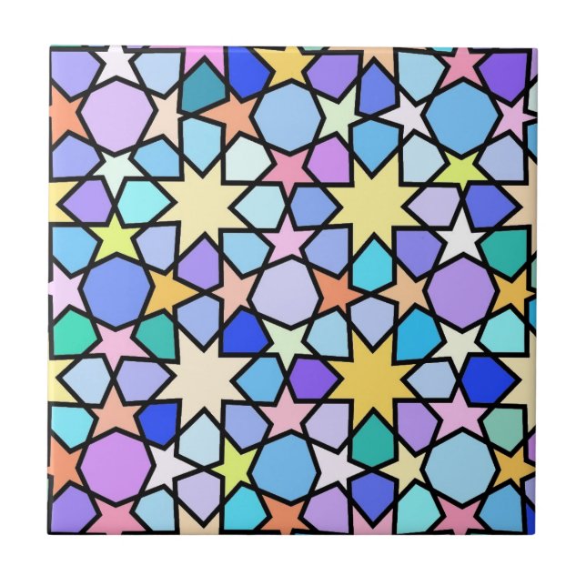 Colourful Moroccan Star Mosaic Ceramic Tile (Front)