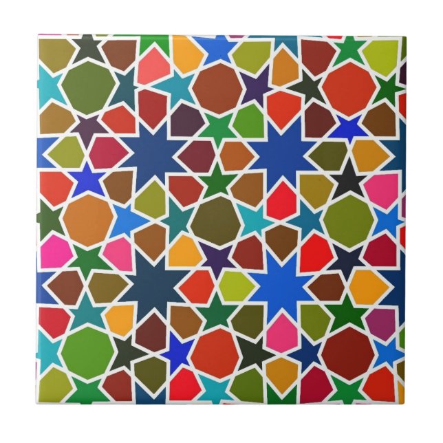 Colourful Moroccan Star Mosaic Ceramic Tile (Front)
