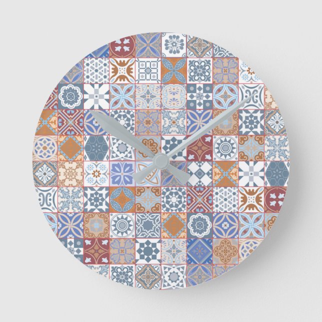 Colourful Moroccan tile Round Clock (Front)