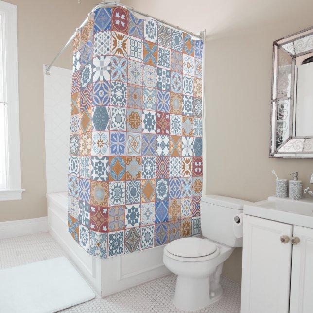 Colourful Moroccan tile Shower Curtain (In Situ)