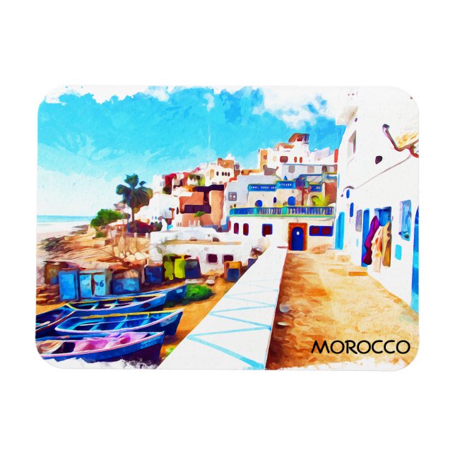 Colourful Morocco Travel Watercolor Magnet (Horizontal)