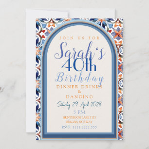 Colourful Morrocan Geometric Tile Birthday Invitation