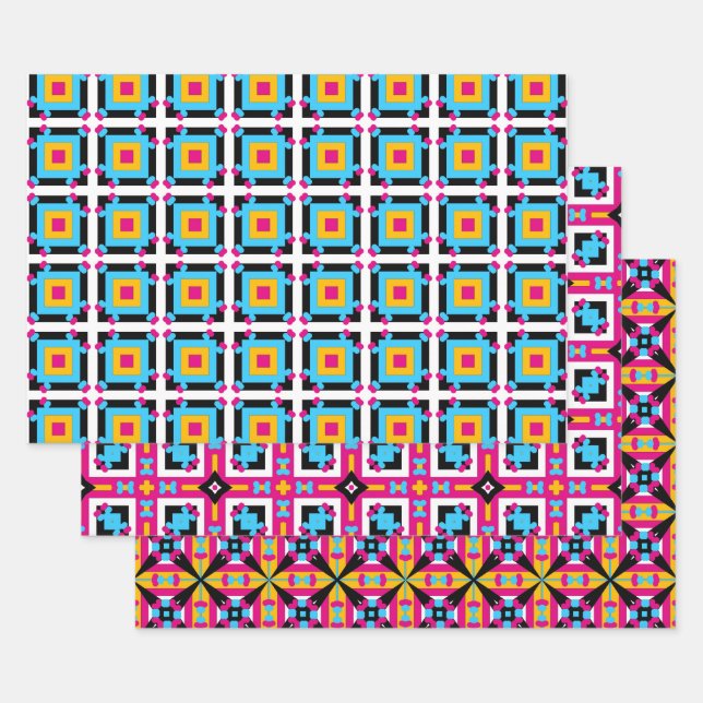 Colourful Mosaic Abstract Op Art Geometric Pattern Wrapping Paper Sheet (Set)