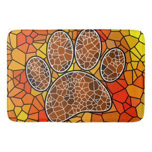 Colourful Mosaic Art Dog Paw Print Bath Mat