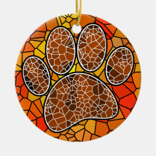 Colourful Mosaic Art Dog Paw Print Ceramic Ornament