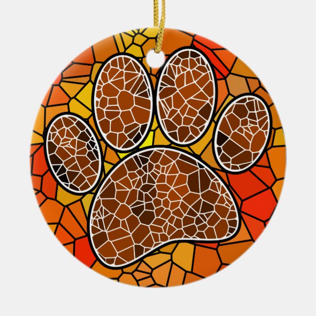 Colourful Mosaic Art Dog Paw Print Ceramic Ornament (Front)