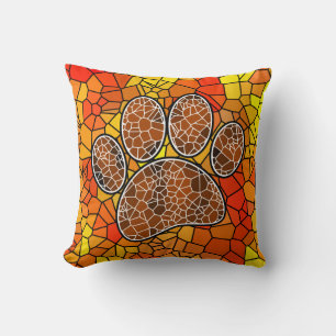 Colourful Mosaic Art Dog Paw Print Cushion