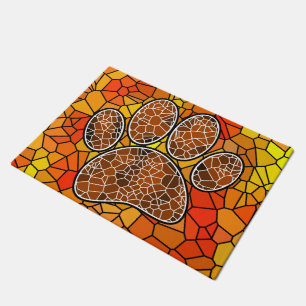 Colourful Mosaic Art Dog Paw Print Doormat