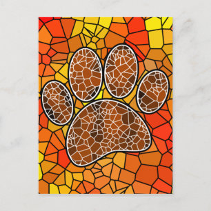 Colourful Mosaic Art Dog Paw Print Postcard