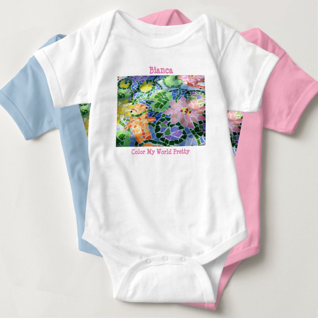 Colourful Mosaic Art Koi Pond with Flowers T-Shirt Baby Bodysuit (Creator Uploaded)