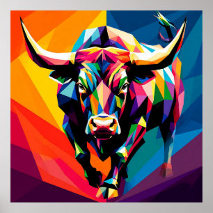 Colourful Mosaic Bull Poster