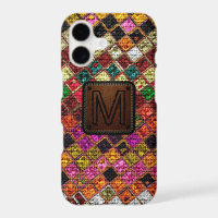 Colourful Mosaic Burlap Elegant Leather Look #12