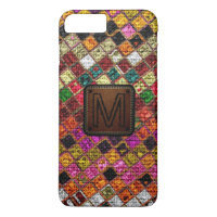 Colourful Mosaic Burlap Elegant Leather Look #12