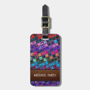 Colourful Mosaic Burlap Elegant Leather Look #14 Luggage Tag