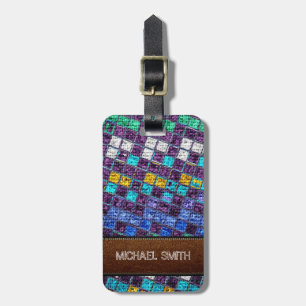 Colourful Mosaic Burlap Elegant Leather Look #5 Luggage Tag
