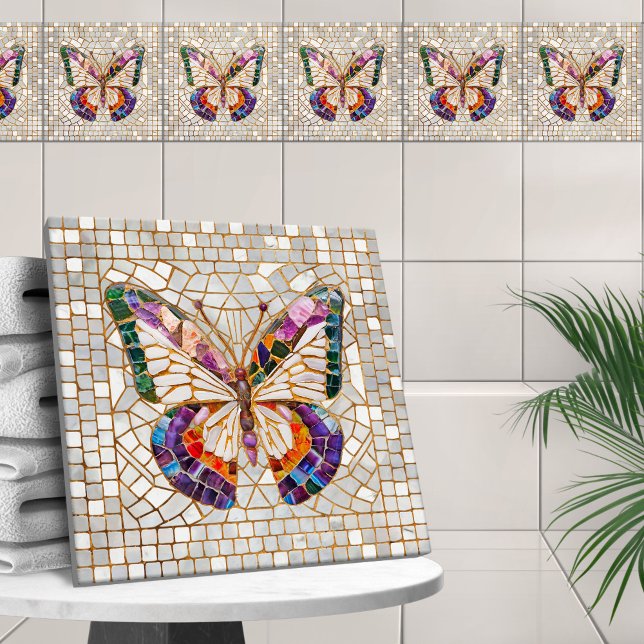 Colourful Mosaic Butterfly  Ceramic Tile (Creator Uploaded)