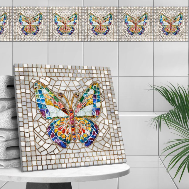 Colourful Mosaic Butterfly  Ceramic Tile (Creator Uploaded)