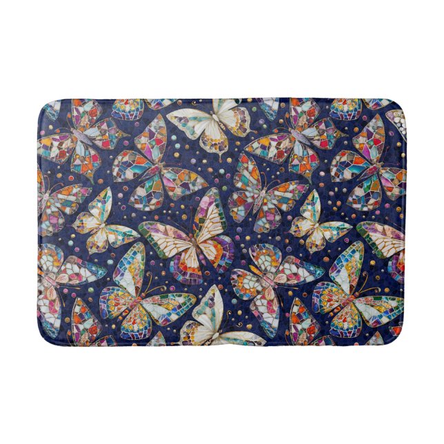 Colourful Mosaic Butterfly pattern Bath Mat (Front)