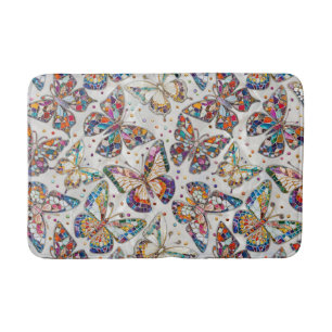 Colourful Mosaic Butterfly pattern on pearl Bath Mat