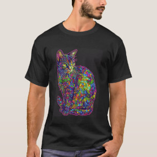 Colourful Mosaic Cat Art for Pet Lovers T-Shirt