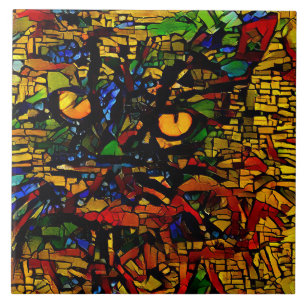 Colourful Mosaic Cat Art Prin Ceramic Tile