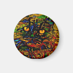 Colourful Mosaic Cat Art Prin Magnet