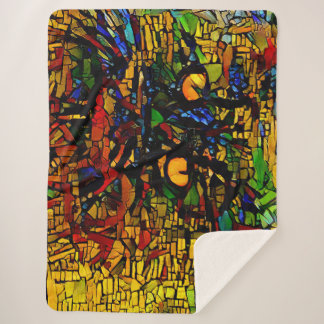 Colourful Mosaic Cat Art Prin Sherpa Blanket