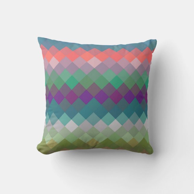 Colourful Mosaic Diamond Geometric Pattern #2 Cushion (Front)