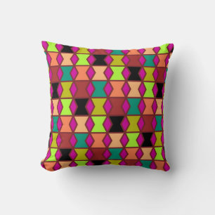 Colourful Mosaic Diamond Squares Pattern Cushion