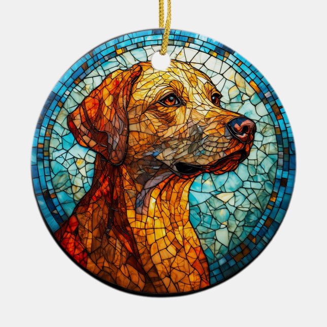 Colourful Mosaic Dog Ceramic Ornament (Front)