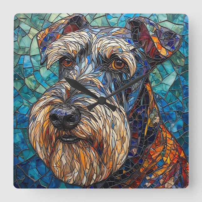 Colourful Mosaic Dog Portrait Square Wall Clock (Front)