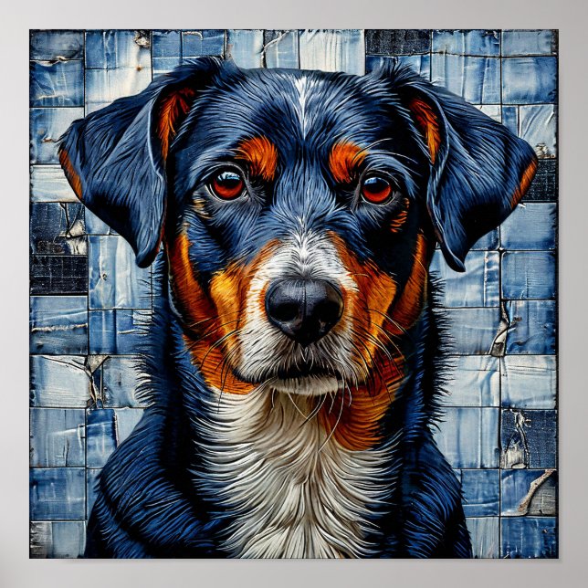 Colourful Mosaic Dog Portrait Tile Style | 🐶🎨🟣✨ Poster (Front)