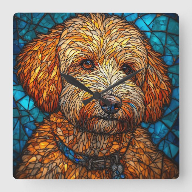 Colourful Mosaic Dog Square Wall Clock (Front)