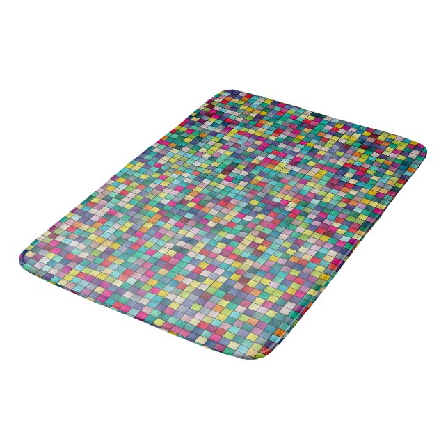 Colourful mosaic, geometric squares pattern bath mat (Angled)