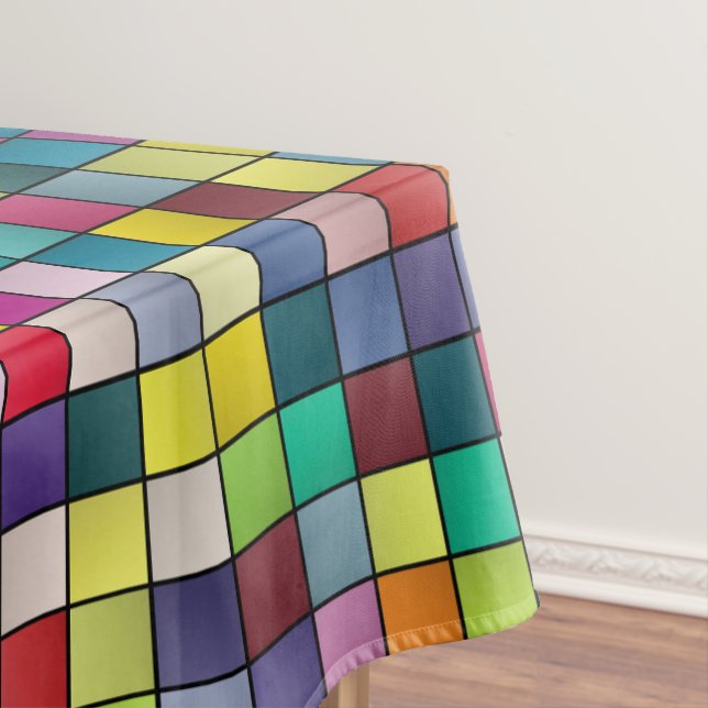 Colourful mosaic, geometric squares pattern fleece tablecloth (In Situ)