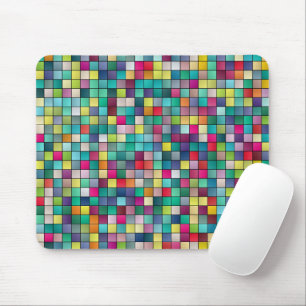 Colourful mosaic geometric squares pattern mouse pad