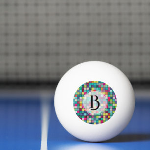 Colourful mosaic geometric squares pattern ping pong ball